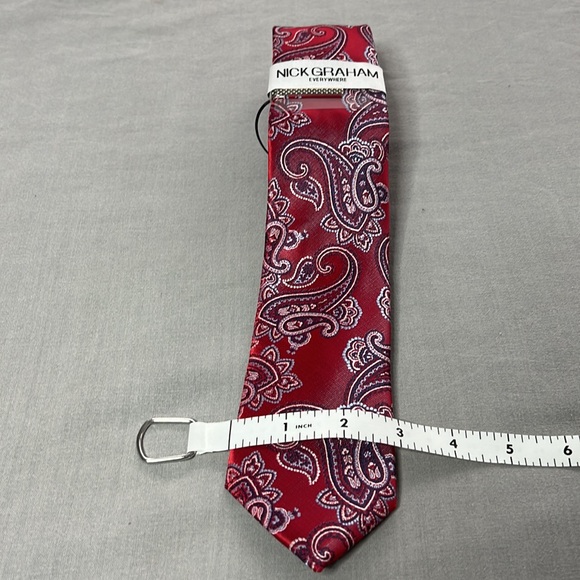 Necktie & Clip Set Nick Graham Handmade Mens Red Blue Paisley Neck Tie - Picture 8 of 11